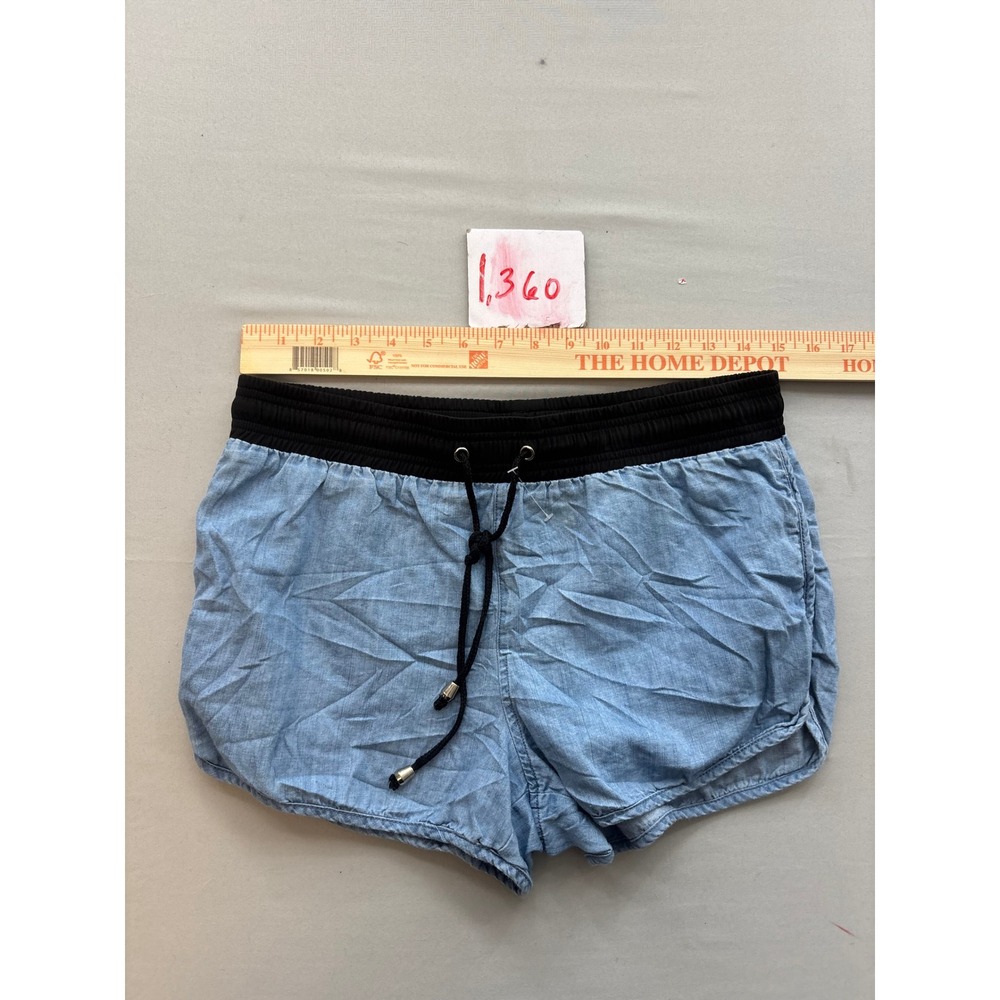 Forever 21 Contemporary Blue Chambray Shorts Black Elastic Waist XS